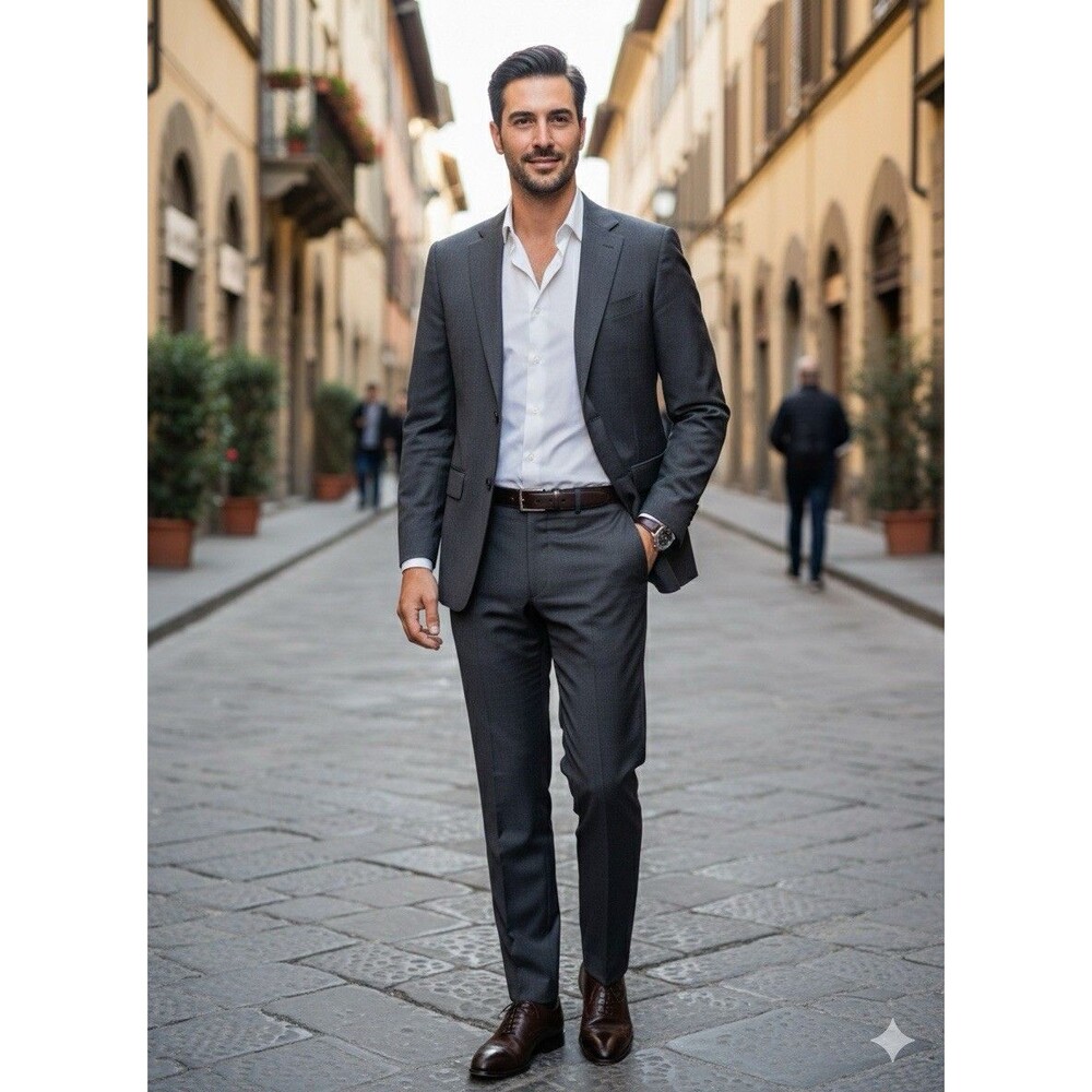 Pronto Uomo Men 2pc Suit Wool Blend Charcoal Single Breasted 35S 29x30.5